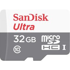 Карта памяти microSDHC UHS-I SANDISK Ultra 80 32 ГБ, 80 МБ/с, Class 10, SDSQUNS-032G-GN3MA, 1 шт.