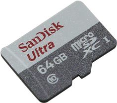 Карта памяти microSDXC UHS-I SANDISK Ultra 80 64 ГБ, 80 МБ/с, Class 10, SDSQUNS-064G-GN3MN, 1 шт.