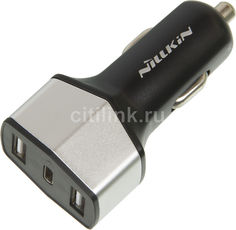 Автомобильное зарядное устройство Nillkin Celerity QC3.0, 2 USB + USB type-C, 3A, серебристый Noname