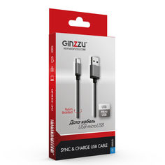 Кабель GINZZU GC-558UD, microUSB - USB 2.0, 1м, черный