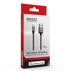 Кабель GINZZU Lightning MFi - USB 2.0, 1.2м, черный [gc-550b]