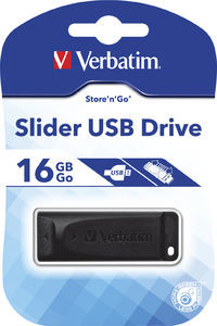 Флешка USB VERBATIM Store n Go Slider 16Гб, USB2.0, черный [98696]