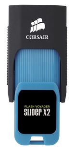 Флешка USB CORSAIR Voyager Slider X2 128Гб, USB3.0, черный и голубой [cmfsl3x2-128gb]