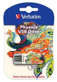 Флешка USB VERBATIM Store n Go Mini Tattoo Edition Phoenix 16Гб, USB2.0, белый и рисунок [49887]