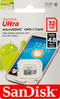 Карта памяти microSDHC UHS-I SANDISK Ultra 32 ГБ, 48 МБ/с, 320X, Class 10, SDSQUNB-032G-GN3MN, 1 шт.