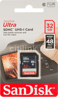 Карта памяти SDHC UHS-I SANDISK Ultra 48 32 ГБ, 48 МБ/с, 320X, Class 10, SDSDUNB-032G-GN3IN, 1 шт.
