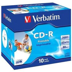 Оптический диск CD-R VERBATIM 700Мб 52x, 10шт., jewel case, printable [43325]