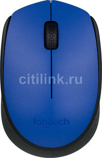Мышь LOGITECH M171 оптическая беспроводная USB, синий и черный [910-004640]