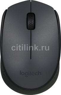 Мышь LOGITECH M170 оптическая беспроводная USB, серый и черный [910-004642]