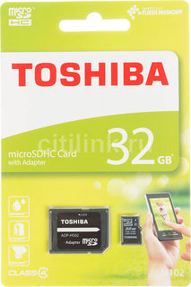 Карта памяти microSDHC TOSHIBA M102 32 ГБ, Class 4, THN-M102K0320M2, 1 шт., переходник SD