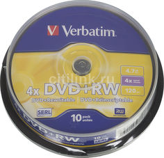 Оптический диск DVD+RW VERBATIM 4.7Гб 4x, 10шт., cake box [43488]