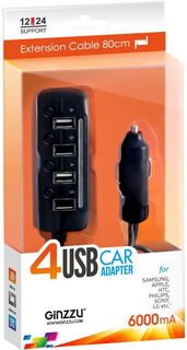 Автомобильное зарядное устройство GINZZU GA-4430UB, 4xUSB, 6A, черный