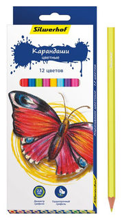 Карандаши цветные Silwerhof 134196-12 Бабочки шестигран. 2.8мм 12цв. коробка/европод.