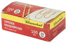 Скрепки Silwerhof 491035 металл 33мм золотистый (упак.:100шт) картонная коробка