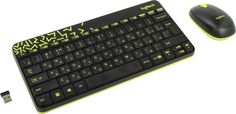 Комплект (клавиатура+мышь) LOGITECH MK240, USB, беспроводной, черный и жёлтый [920-008213]