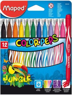 Фломастеры Maped JUNGLE 845420 с заблокированным пишущим узлом-супер смываемые 12цв. коробка с европ
