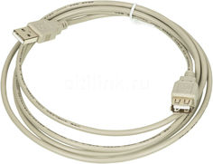 Кабель-удлинитель USB2.0 USB A(m) - USB A(f), 1.8м, серый Noname
