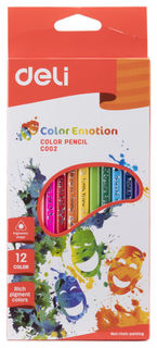 Карандаши цветные Deli Color Emotion EC00200 трехгран. липа 12цв. коробка/европод.