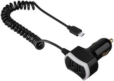 Автомобильное зарядное устройство HAMA Triple Power, microUSB, 2xUSB, 7.2A, черный