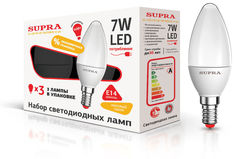 Лампа SUPRA SL-LED-PR-CN, 7Вт, 605lm, 30000ч, 3000К, E14, 3 шт. [10277]