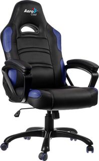 Кресло игровое AEROCOOL AC80C-BB, на колесиках, кожа, черный/синий [428386]