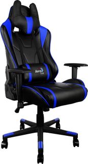 Кресло игровое AEROCOOL AC220-BB, на колесиках, искусственная кожа, черный/синий [428432]
