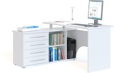 Стол компьютерный СОКОЛ КСТ109Л Б, угловой, ЛДСП, белый