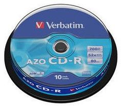 Оптический диск CD-R VERBATIM 700Мб 52x, 10шт., cake box [43429]