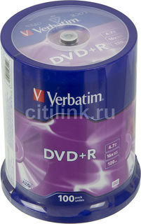 Оптический диск DVD+R VERBATIM 4.7Гб 16x, 100шт., cake box [43551]
