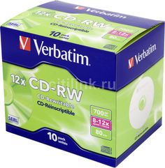 Оптический диск CD-RW VERBATIM 700Мб 12x, 10шт., jewel case [43148]