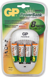 Аккумулятор + зарядное устройство GP PowerBank PB27GS270, 4 шт. AA, 2700мAч