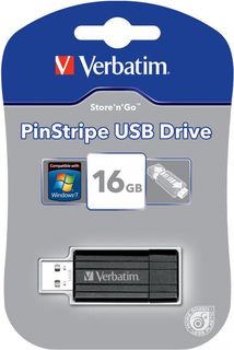 Флешка USB VERBATIM PinStripe 16Гб, USB2.0, черный [49063]