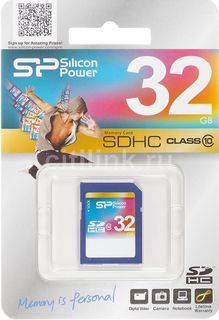 Карта памяти SDHC SILICON POWER 32 ГБ, Class 10, SP032GBSDH010V10, 1 шт.
