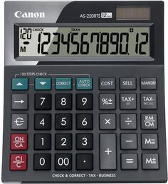 Калькулятор CANON AS-220RTS, 12-разрядный, черный