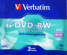 Оптический диск DVD-RW VERBATIM 4.7Гб 4x, 3шт., 43635, slim case