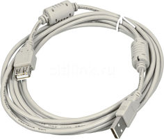 Кабель-удлинитель USB2.0 USB A(m) - USB A(f), ферритовый фильтр , 3м, серый [744792] Noname