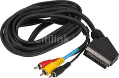 Кабель соединительный аудио-видео BURO SCART (m) (Г-образный) - 3хRCA (m) , 2м, черный [bsc005-2]