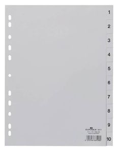 Разделитель индексный Durable 651110 A4 пластик 10 индексов 1-10 серые разделы