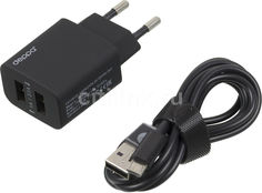 Сетевое зарядное устройство DEPPA 11303, USB, microUSB, 2.1A, черный