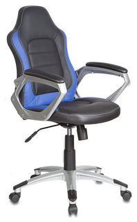 Кресло руководителя БЮРОКРАТ CH-825S, на колесиках, искусственная кожа, черный/синий [ch-825s/black+bl]