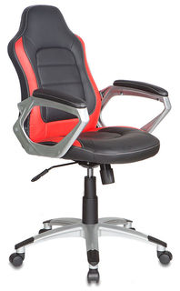 Кресло руководителя БЮРОКРАТ CH-825S, на колесиках, искусственная кожа, черный/красный [ch-825s/black+rd]
