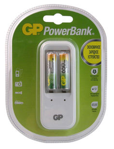 Аккумулятор + зарядное устройство GP PowerBank PB410GS65, 2 шт. AAA, 650мAч