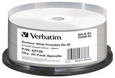 Оптический диск BD-R VERBATIM 25Гб 6x, 25шт., 43738, cake box, printable