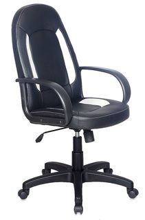 Кресло руководителя БЮРОКРАТ CH-826, на колесиках, искусственная кожа, черный/белый [ch-826/b+wh]