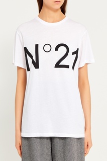 Белая футболка с контрастным логотипом No21