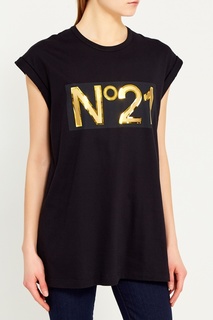 Черная футболка с золотистым логотипом No21