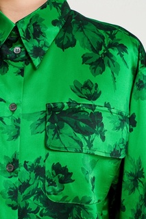Зеленое платье-рубашка с цветами No21