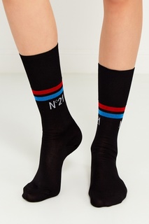 Черные хлопковые носки с полосками No21