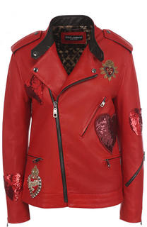 Кожаная куртка с косой молнией и контрастной отделкой Dolce &amp; Gabbana