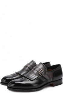 Кожаные монки с бахромой и брогированием Santoni